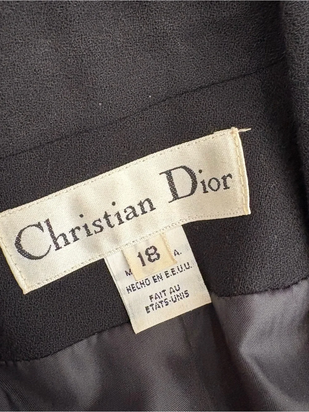 VTG Christian Dior Womens Double Breasted Blazer Jacket 18 Black Wool Satin Trim